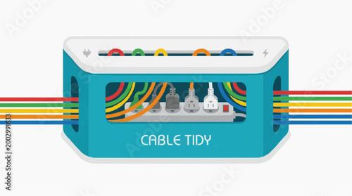 Organized cables, essential for modern technology, are neatly contained within a cable tidy. This image emphasizes organization and design, showcasing efficiency.
