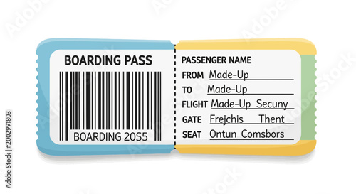 Boarding Pass Ticket with Barcode and Flight Information