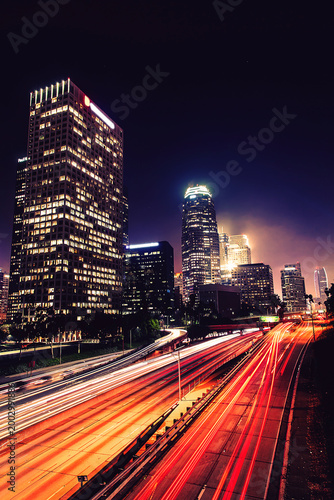 Photos Los angeles city skyline light trails at night