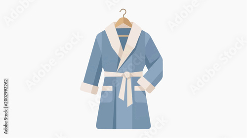 A soft and inviting blue robe on a clothes hanger, it is the embodiment of cozy relaxation. Perfect for creating a sense of luxury and calm.