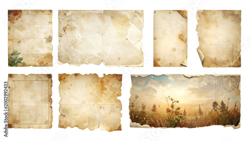 PNG Vintage torn paper textures collection on transparent background