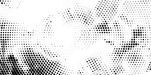 Radial halftone gradient background. Dotted concentric texture with fading effect. Black and white circle comic wallpaper. Monochrome grunge vector backdrop