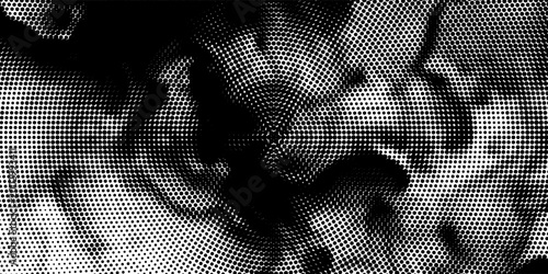Radial halftone gradient background. Dotted concentric texture with fading effect. Black and white circle comic wallpaper. Monochrome grunge vector backdrop
