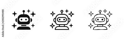 Artificial Intelligence Robot Assistant Icon Set with Sparkles