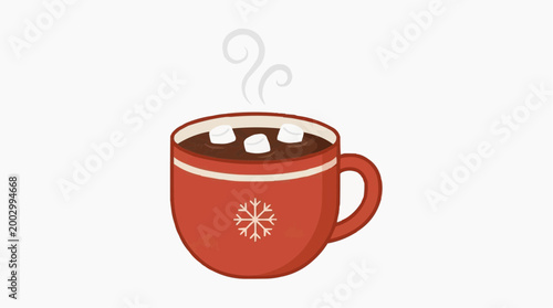 A warm mug of hot cocoa topped with marshmallows, steam rising, perfect for a cozy winter day. 