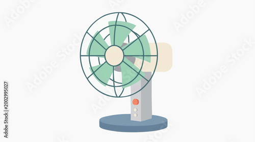 An illustration captures a desktop fan with rotating blades, providing a refreshing breeze for those hot days.