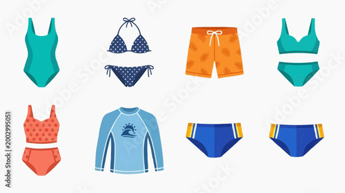 Vibrant array of swimwear options and rash guard for a sun-kissed season of summer fun and style.