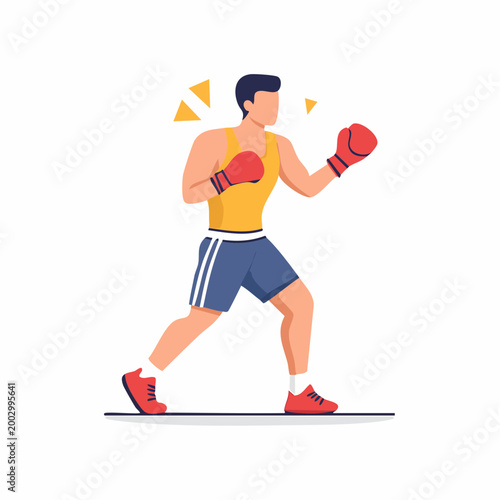 Boxer in action with red gloves and yellow tank top