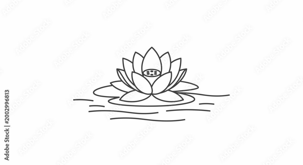Fototapeta premium Minimalist Lotus Flower Line Art on Water Surface