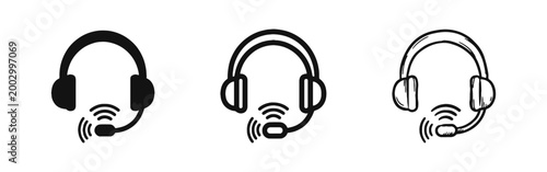 Customer Service Support Headset Icon Set for Call Center