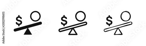 Financial Balance Seesaw with Money and Target Icons Set