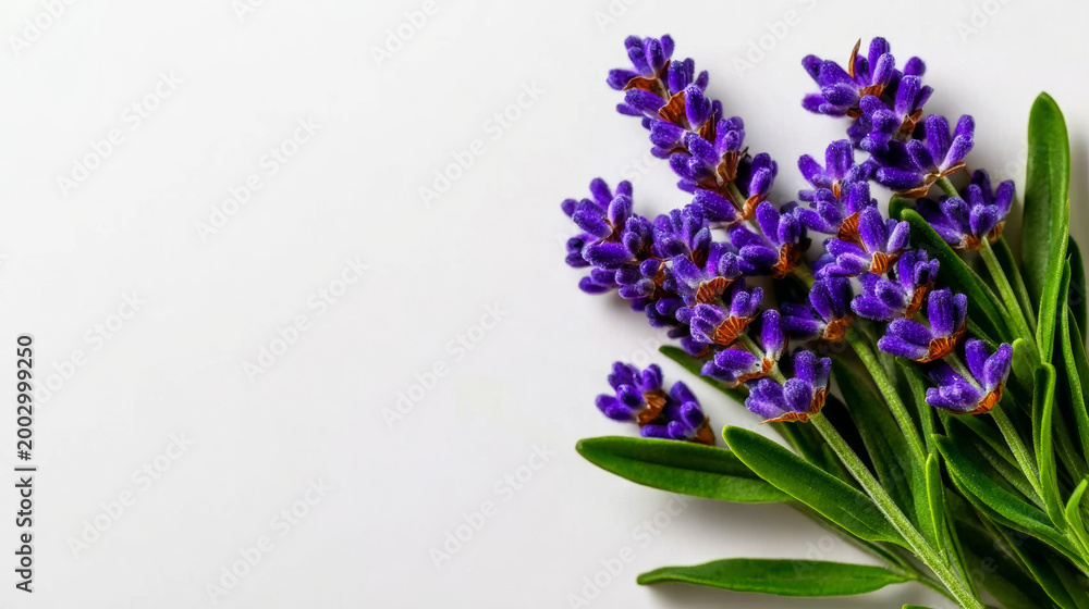 Fototapeta premium Lavender sprigs showing aromatic purple blossoms, providing a natural scent and botanical beauty for wellness and herbal concepts