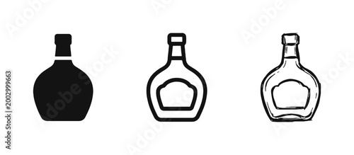 Brandy Liquor Bottle Icon Set - Elegant Decanter Symbol for Alcohol and Beverages