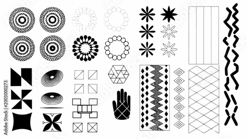 collection of monochrome abstract geometric shapes and patterns on a white background high quality professional detailed modern elegant