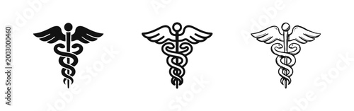 Caduceus Medical Icon Set - Pharmacy and Health Symbol Vector Illustration