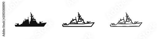 Fotografía Military warship and navy destroyer icons, maritime defense and naval vessel sym