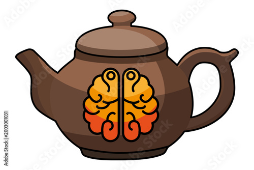 Teapot with brain illustration for boosting creativity and productivity. Smart tea concept enhancing mental performance and focus during daytime routines