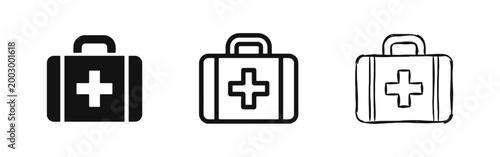 Obraz na płótnie Medical First Aid Kit Icons in Glyph Outline and Hand Drawn Styles