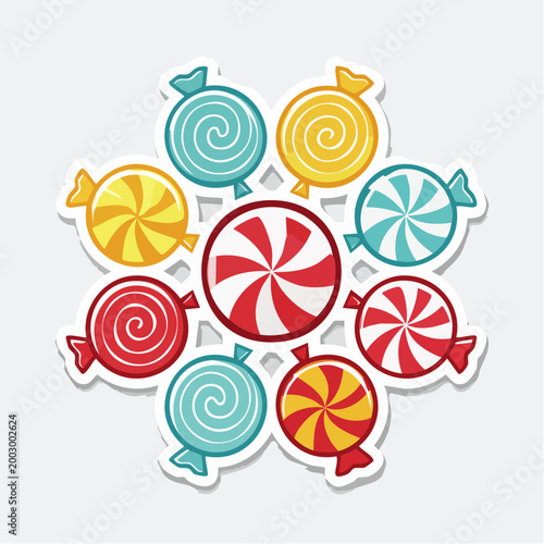 Colorful Swirl and Striped Candies Arranged in a Circle