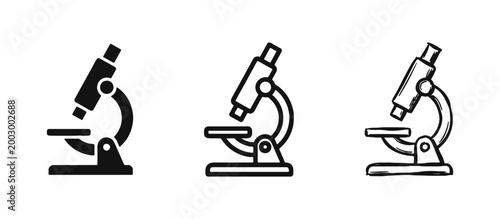 Microscope Icon Set for Science Research and Laboratory Analysis
