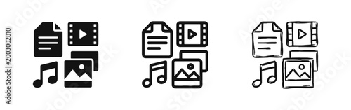 Multimedia File Type Icons Set - Document Video Audio and Image Formats