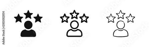 User Rating and Expert Icon Set - Person with Three Stars
