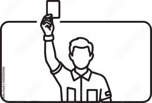 Referee holding up penalty card icon for football soccer match regulation and game rule enforcement.