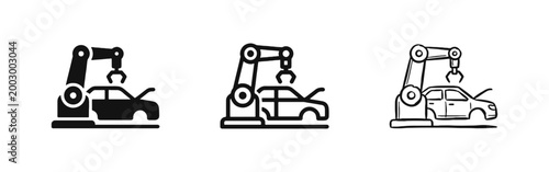 Industrial Automation Icon Set - Robotic Arm Assembling a Car