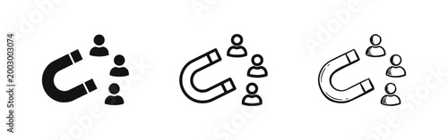 Customer Attraction and Marketing Icon Set - Magnet Pulling People