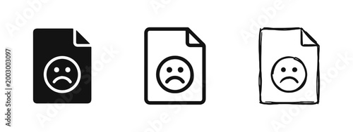 Bad File and Error Report Icon Set - Document with Sad Face