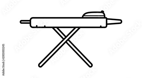 Simple Line Drawing of an Ironing Board and Iron