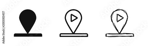 Video Location Pin and Map Pointer Icons Set - Media Play Button Pin Symbol