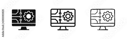 Computer Maintenance and System Settings Icons Set - PC Monitor with Gear Symbol