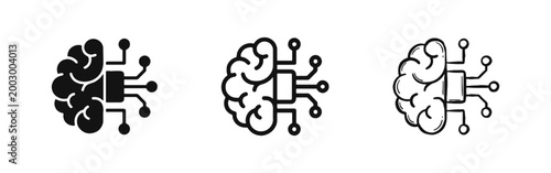 Artificial Intelligence and Digital Brain Icons Set - AI Technology Circuit Symbol