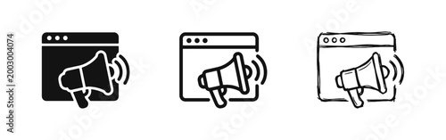 Digital Marketing and Online Announcement Icons Set - Browser with Megaphone Symbol
