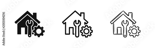 Home Maintenance and House Repair Icons Set - Home with Wrench and Gear Symbol