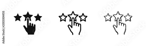 Star Rating Icon Set, Hand Selecting Review Rank, Customer Feedback and Experience Symbols