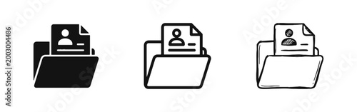 Profile Folder Icon Set, Document with User Avatar in File, HR Recruitment and Data Symbols
