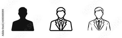 Businessman User Profile Icon Set in Solid Outline and Hand Drawn Styles for Professional Corporate Identity