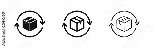 Delivery Return Package Icon Set - Solid, Outline, and Hand-Drawn Sketch Styles