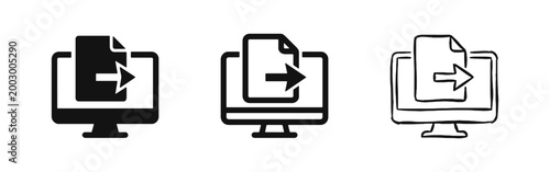 Computer File Export Icon Set - Solid, Outline, and Hand-drawn Sketch Styles