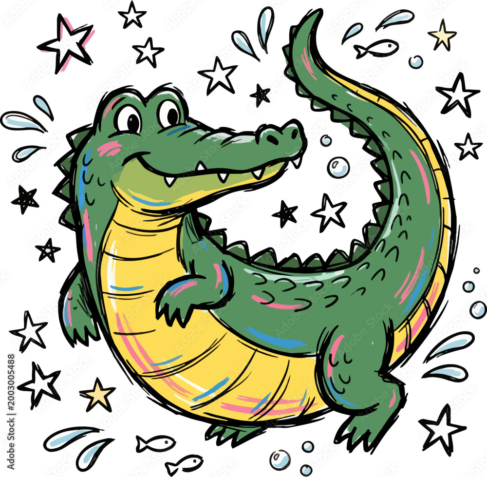 Obraz premium Preppy Alligator Crayon Kids Design