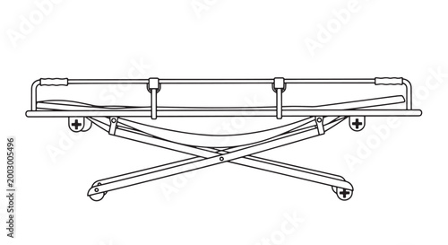 Medical stretcher gurney for patient transport or emergency rescue equipment icon.