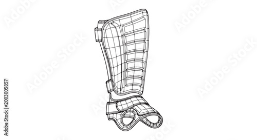 Professional shin guard line art drawing representing protective gear for soccer players and athletes.