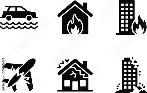 Disaster icons showing natural and manmade emergency situations