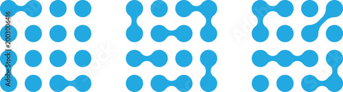 Diagonal metaball connected circles shape. Abstract nerve cell dots or computer nano net . Abstract liquid shapes icon set vector, blue gradient blobs and fluid geometric elements, modern organic form
