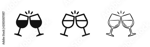 Clinking Wine Glasses Icon Set - Toasting and Celebration Symbols