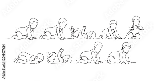 Baby Growth Stages Development Timeline Line Art Illustration Parenting Concept