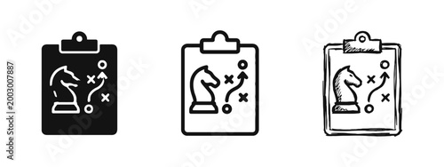 Business Strategy Chess Knight Clipboard Icon Set