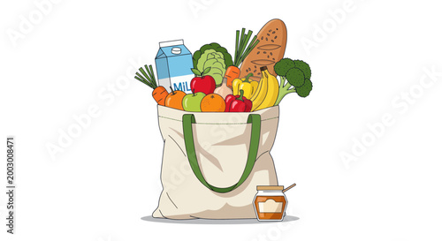 Konstfotografi Fresh Groceries in a Tote Bag: Healthy Food Assortment